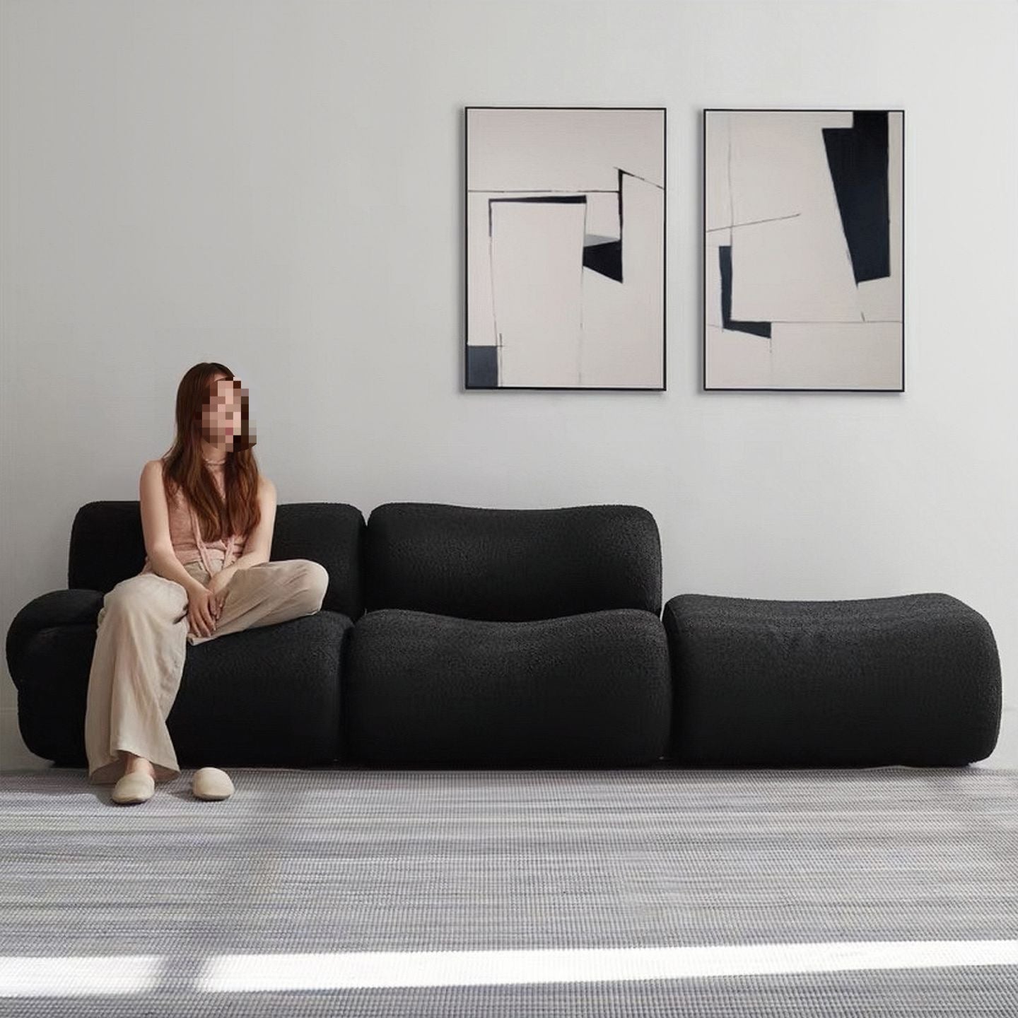 Nordic Armless 3-Seat Sofa – Retro Black Cloth Middle Module for Small Apartment Living Room