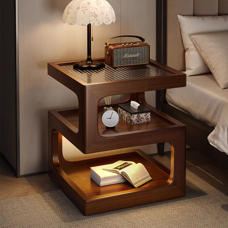 Modern Minimalist Bedroom Storage Cabinet – Wooden Mobile Bedside Table