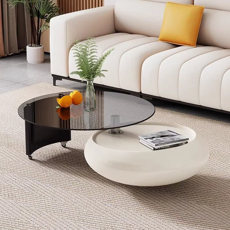 Nordic Cream Style Rotating Coffee Table – Artistic Round Glass Coffee Table
