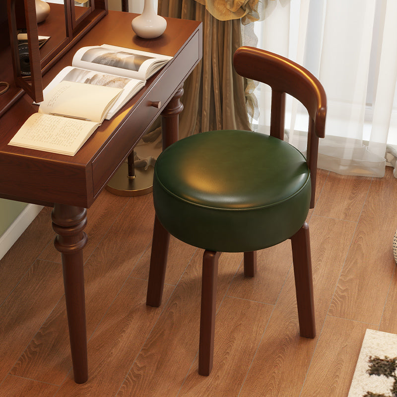 Modern Upholstered Vanity Chair – Solid Wood Makeup Stool with Round Cushion Seat