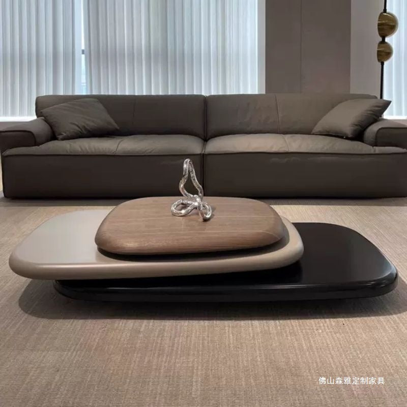 Italian Minimalist Rotating Coffee Table – Solid Wood Creative Suspended Design