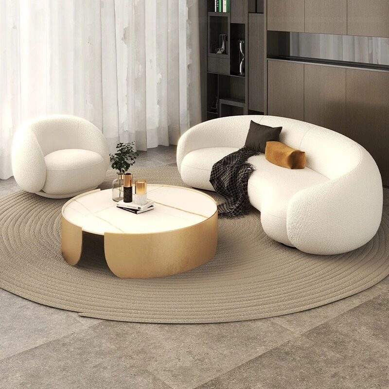 Penghao Modern Cream Style Curved Sofa - Nordic Luxury Lounge Seating for Boutique Salons & Living Spaces