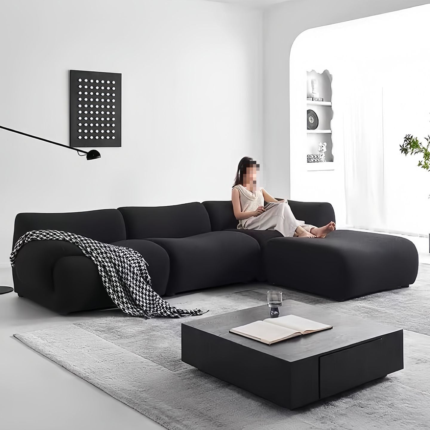 Nordic Armless 3-Seat Sofa – Retro Black Cloth Middle Module for Small Apartment Living Room