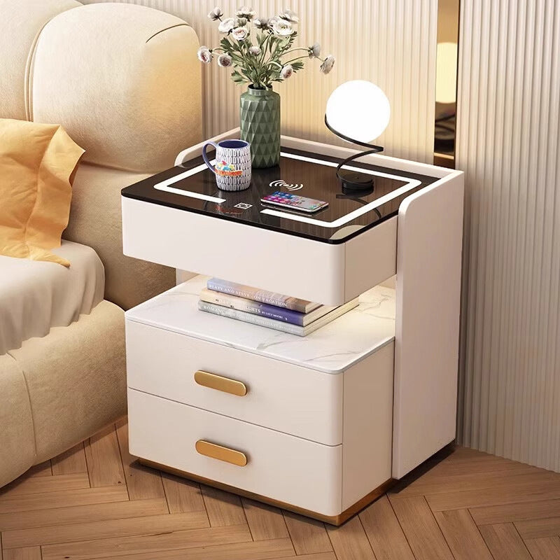 Modern Minimalist Luxury Bedside Cabinet – Granite Slab Multi-Functional Storage Cabinet
