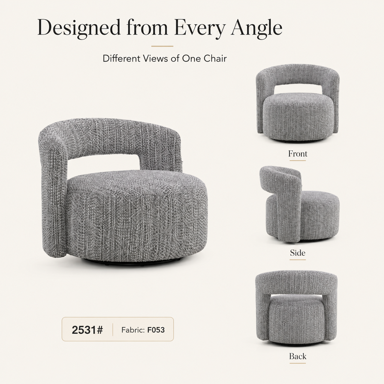 Modern Luxury Boucle Fabric Curved Design Chair Living Room Leisure Sofa Indoor Furniture