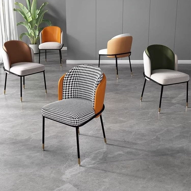 Luxurious Nordic Fabric Dining Chair – Modern Metal Frame Backrest Chair with Thousand-Needle Pattern