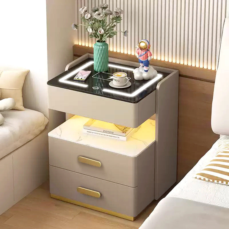 Modern Minimalist Luxury Bedside Cabinet – Granite Slab Multi-Functional Storage Cabinet