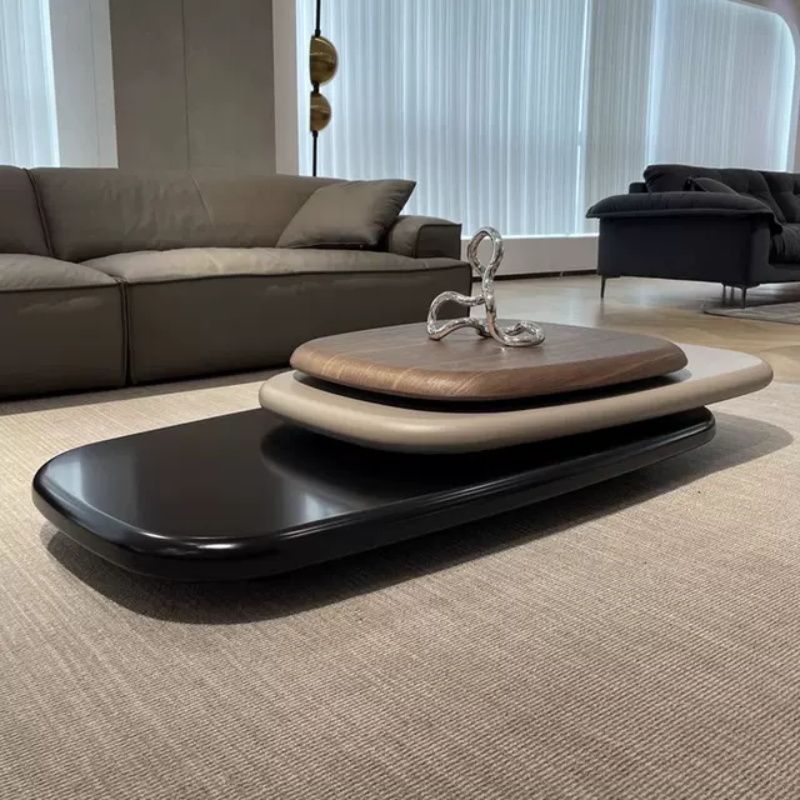 Italian Minimalist Rotating Coffee Table – Solid Wood Creative Suspended Design
