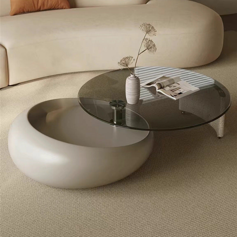 Nordic Cream Style Rotating Coffee Table – Artistic Round Glass Coffee Table