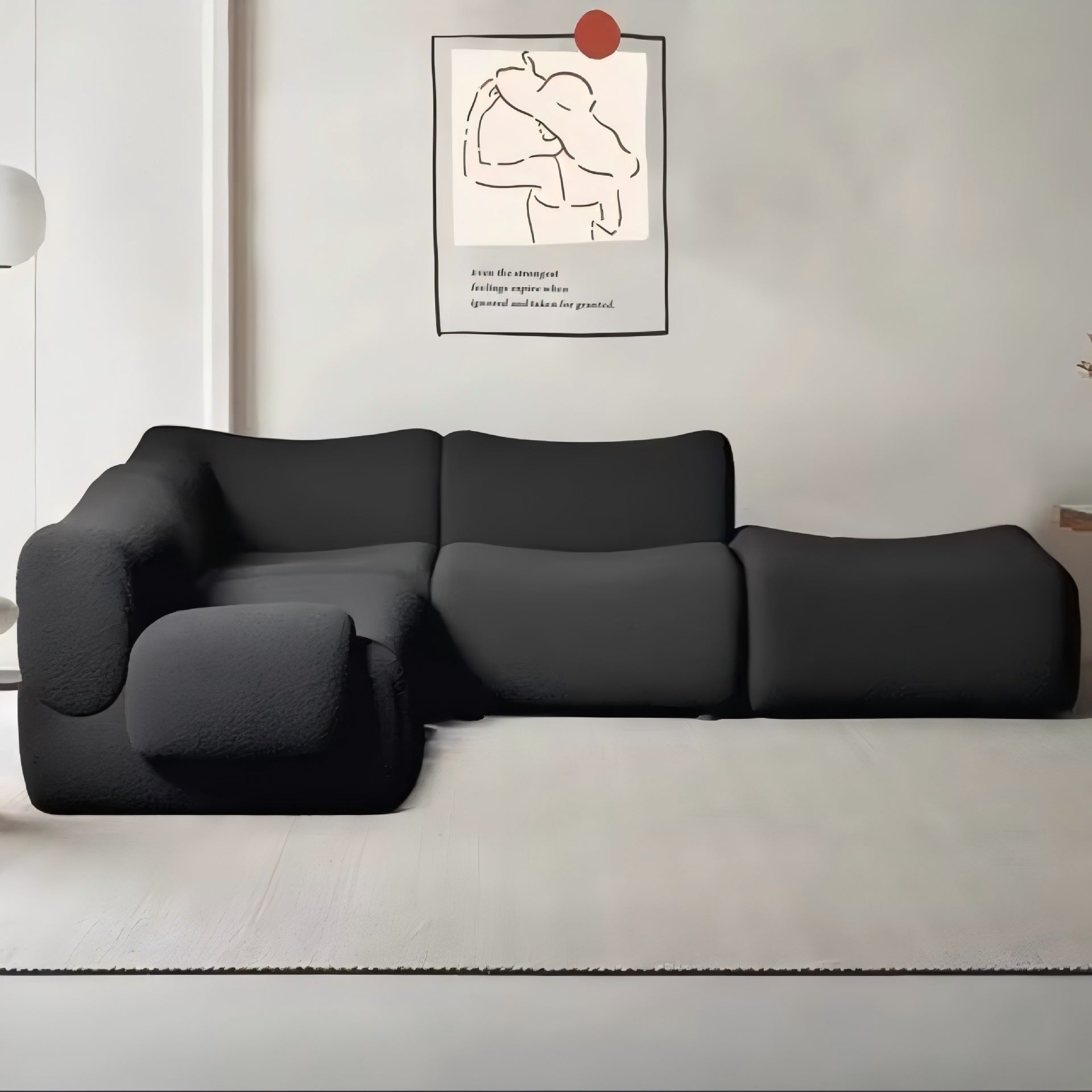 Nordic Armless 3-Seat Sofa – Retro Black Cloth Middle Module for Small Apartment Living Room