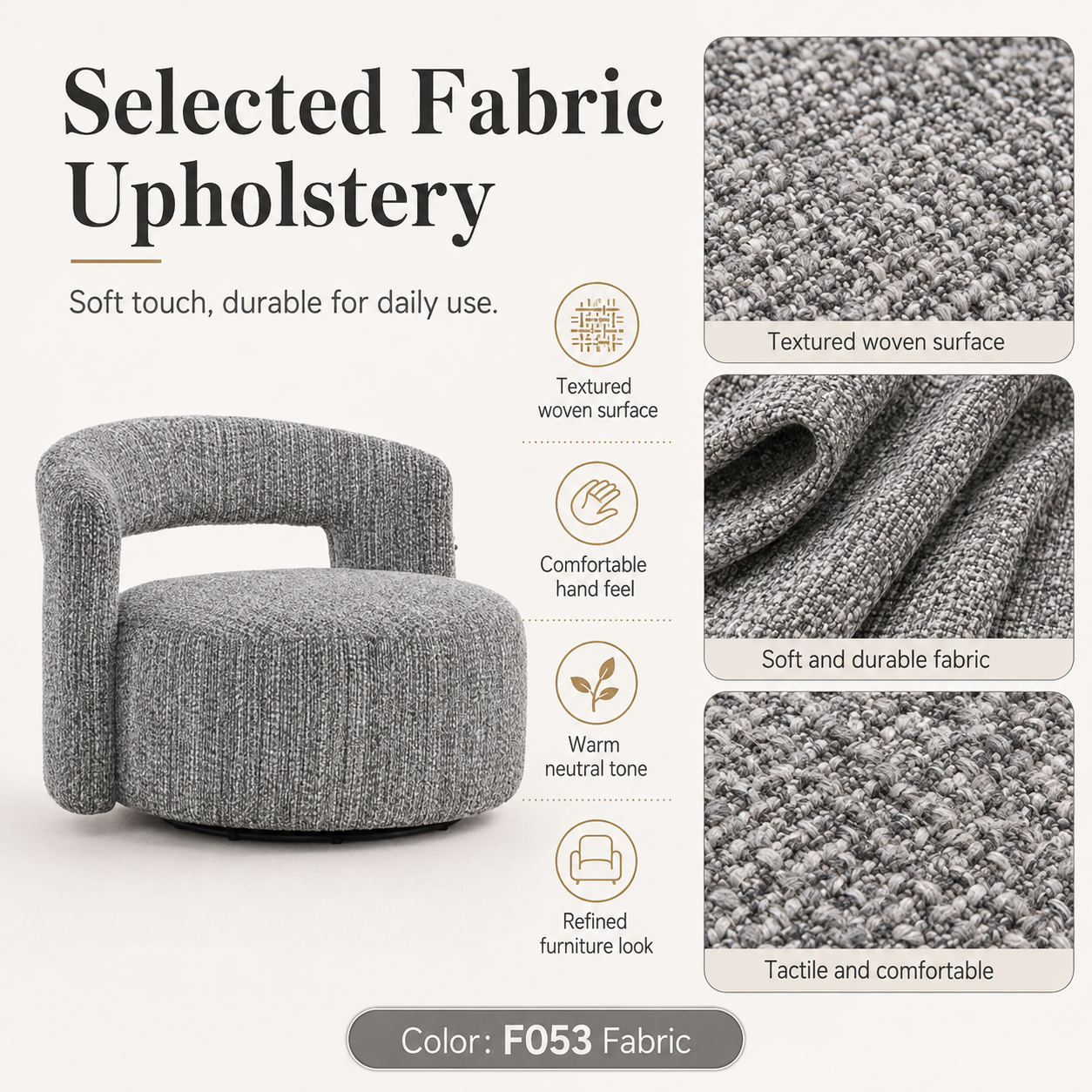 Modern Luxury Boucle Fabric Curved Design Chair Living Room Leisure Sofa Indoor Furniture