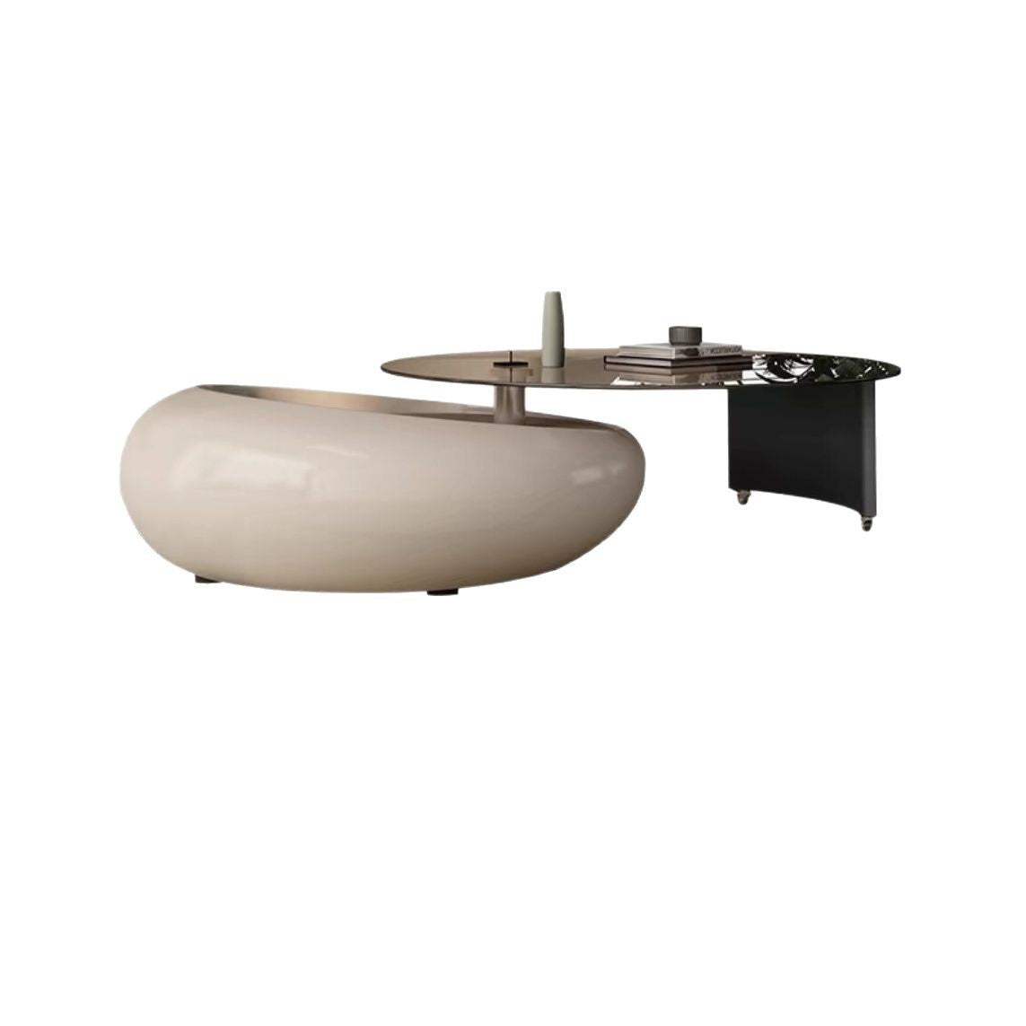 Nordic Cream Style Rotating Coffee Table – Artistic Round Glass Coffee Table