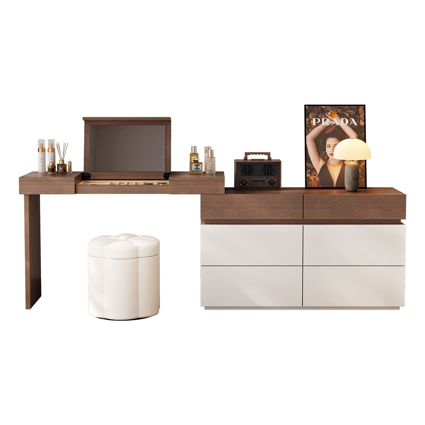 Medieval-Style Flip-Top Dressing Table Wooden Chest Modern Minimalist Bedroom Makeup Table with Hidden Mirror