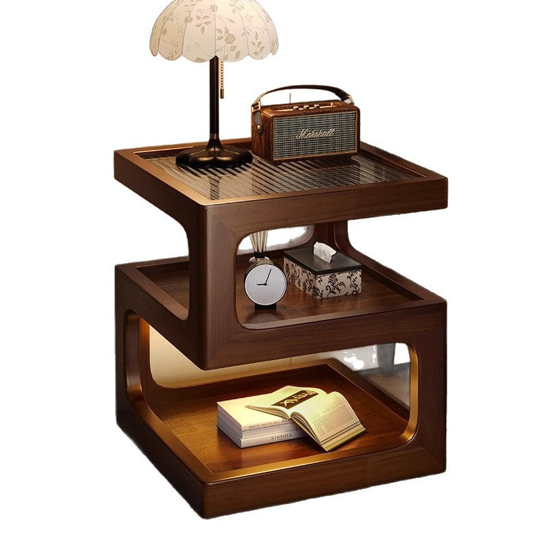Modern Minimalist Bedroom Storage Cabinet – Wooden Mobile Bedside Table
