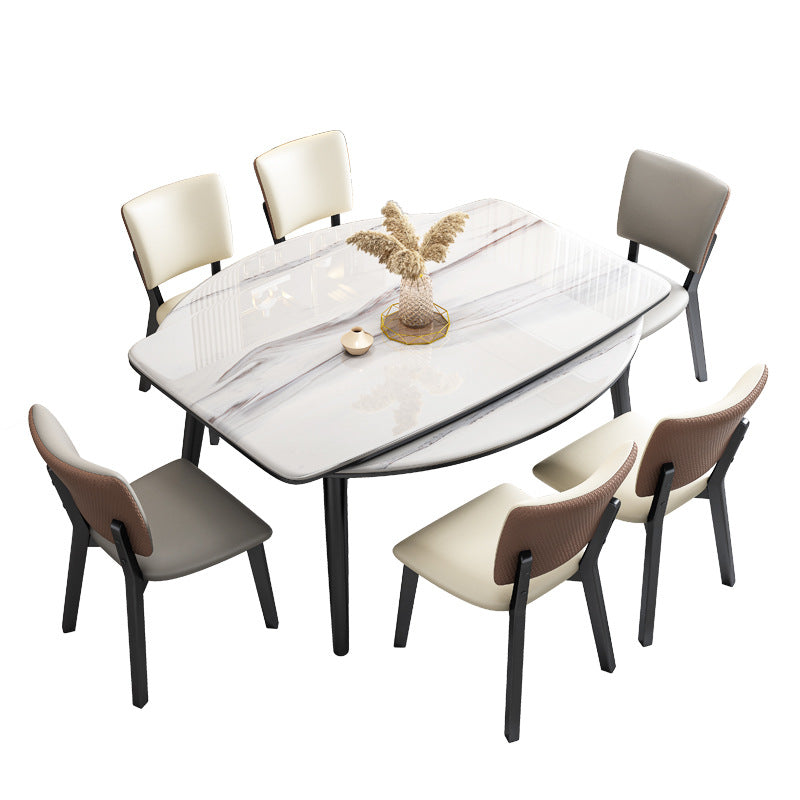 Luxurious Modern Minimalist Extendable Dining Table – Stone Slab Folding Table (Round & Square Dual-Purpose)