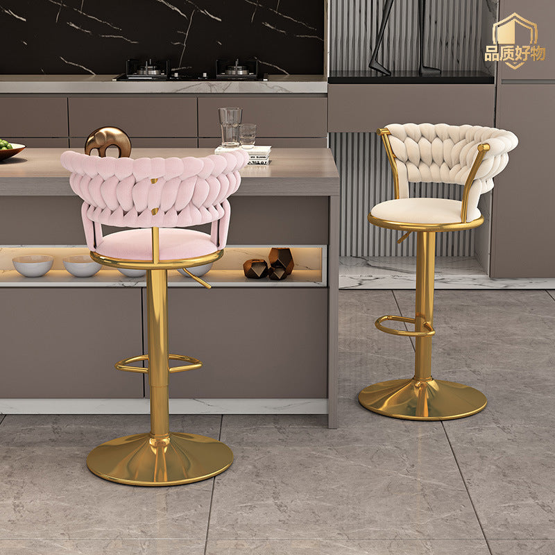 Nordic Adjustable Bar Counter Stool Solid Wood Back Round High Stool for Household Bar, Cash Register Counter, and Bar Chair Use