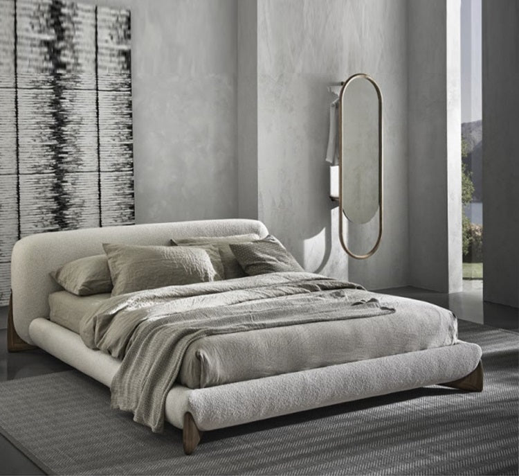 Nordic Modern Minimalist Fabric Double Bed – 1.8m Japanese Luxury Wabi-Sabi Bed