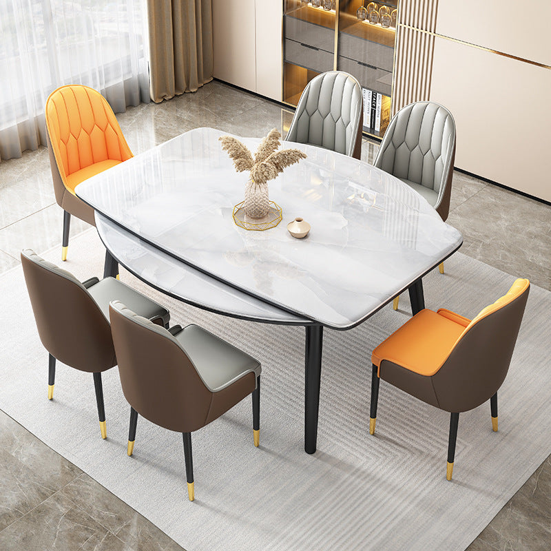 Luxurious Modern Minimalist Extendable Dining Table – Stone Slab Folding Table (Round & Square Dual-Purpose)