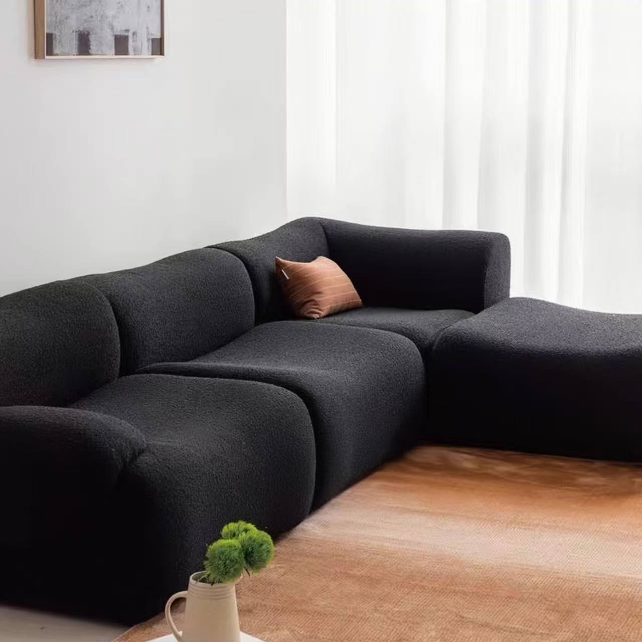 Nordic Armless 3-Seat Sofa – Retro Black Cloth Middle Module for Small Apartment Living Room