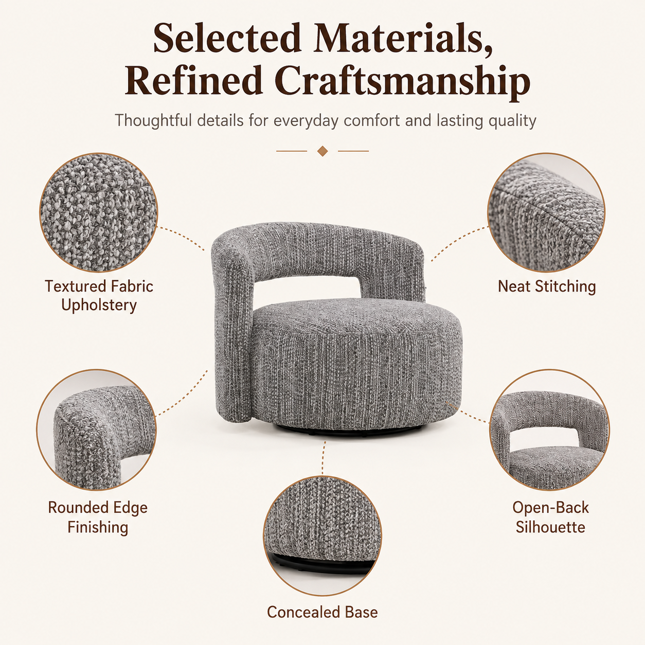 Modern Luxury Boucle Fabric Curved Design Chair Living Room Leisure Sofa Indoor Furniture
