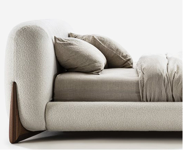 Nordic Modern Minimalist Fabric Double Bed – 1.8m Japanese Luxury Wabi-Sabi Bed