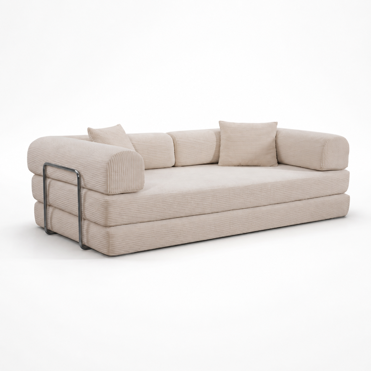 Modern Luxury Khaki Fabric Three Seater Living Room Sofa Comfortable Deep Seat Couch Furniture