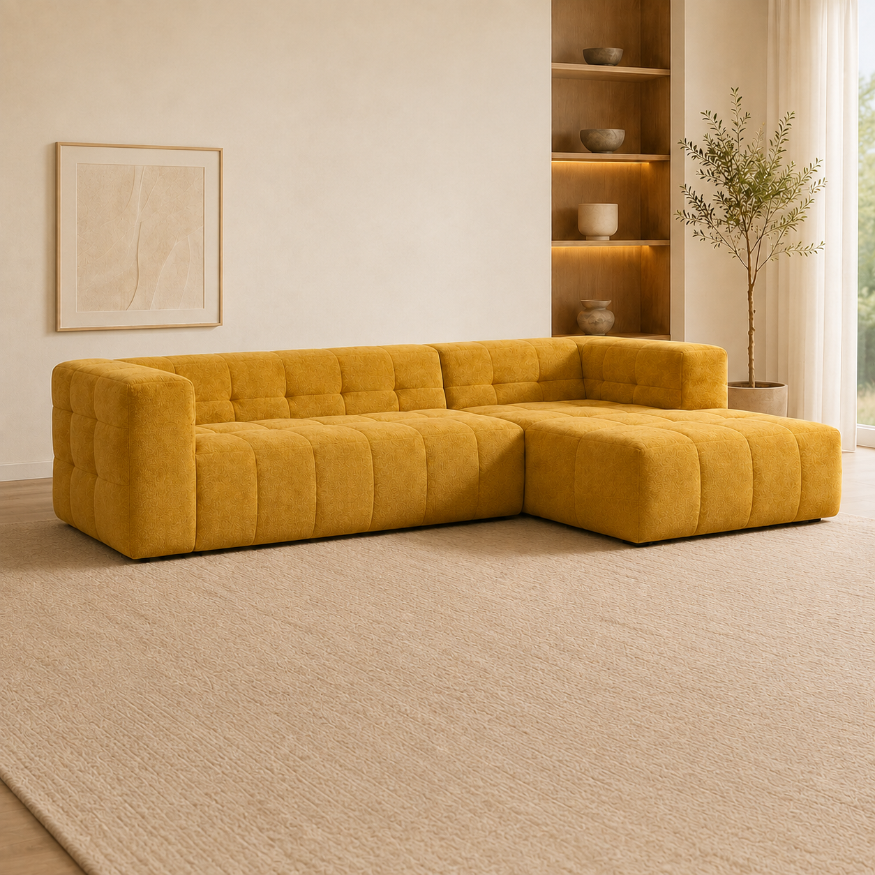 Modern Luxury Tufted Fabric L Shaped Sofa
