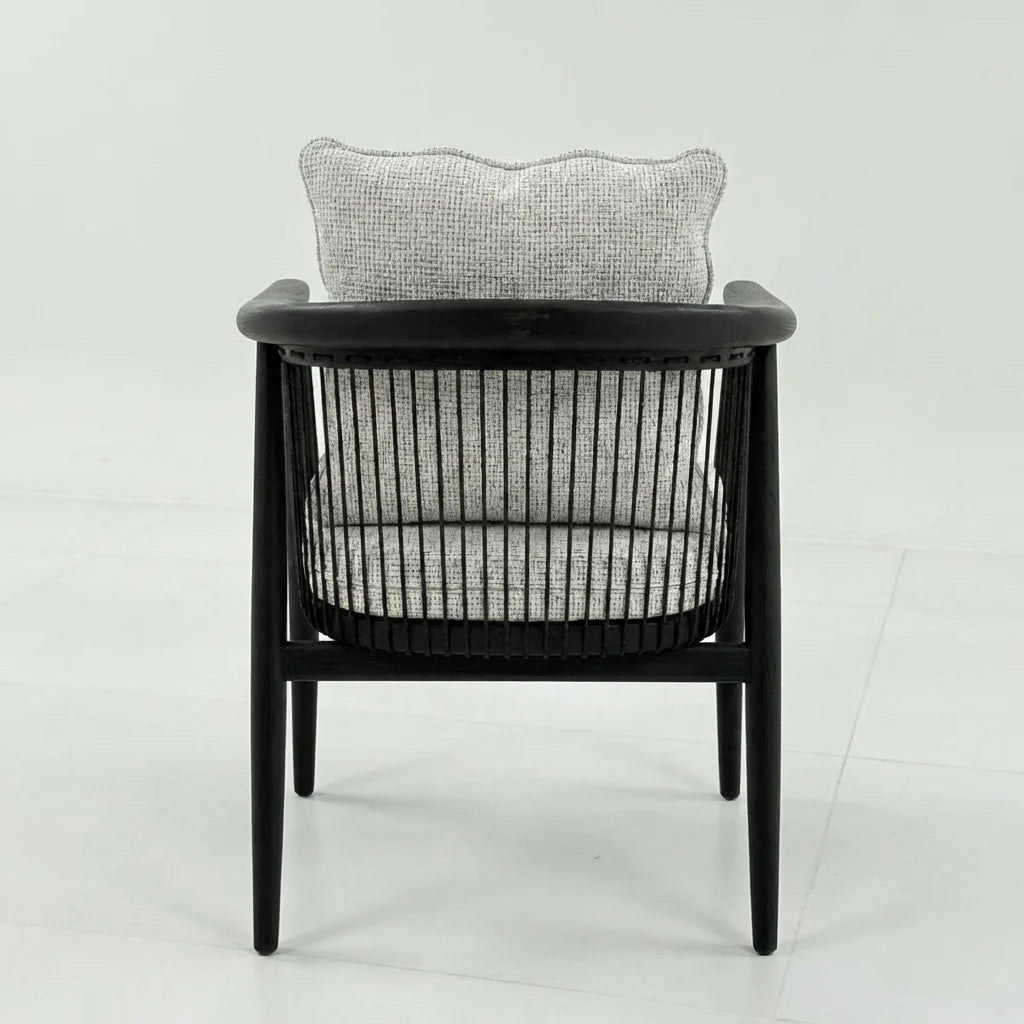 Penghao Vintage Solid Wood Dining Chair - Retro Braided Rope Armchair with Premium Leather Seat
