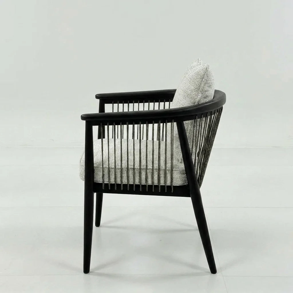 Penghao Vintage Solid Wood Dining Chair - Retro Braided Rope Armchair with Premium Leather Seat
