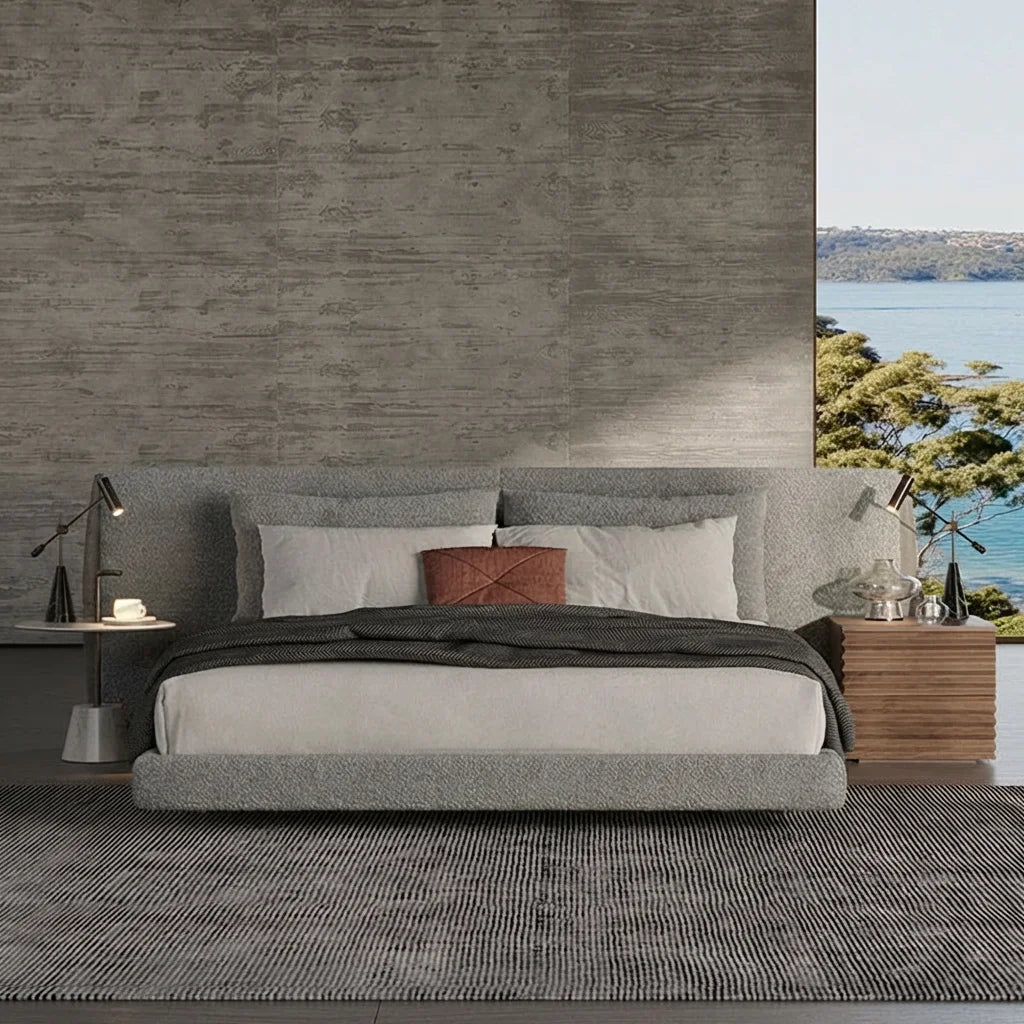 Penghao Italian Minimalist Suspended Fabric Bed - Luxury Floating Designer Bed in Premium Flocking