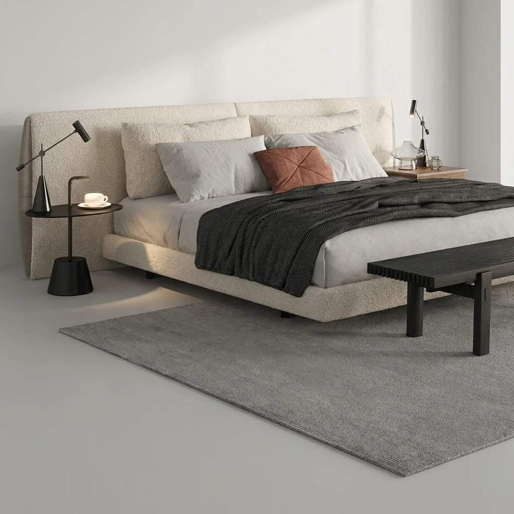 Penghao Italian Minimalist Suspended Fabric Bed - Luxury Floating Designer Bed in Premium Flocking