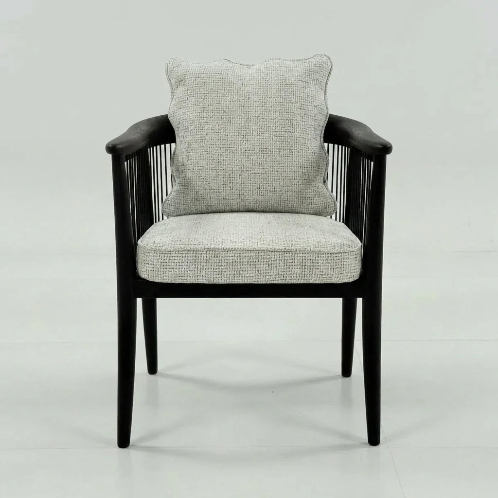 Penghao Vintage Solid Wood Dining Chair - Retro Braided Rope Armchair with Premium Leather Seat