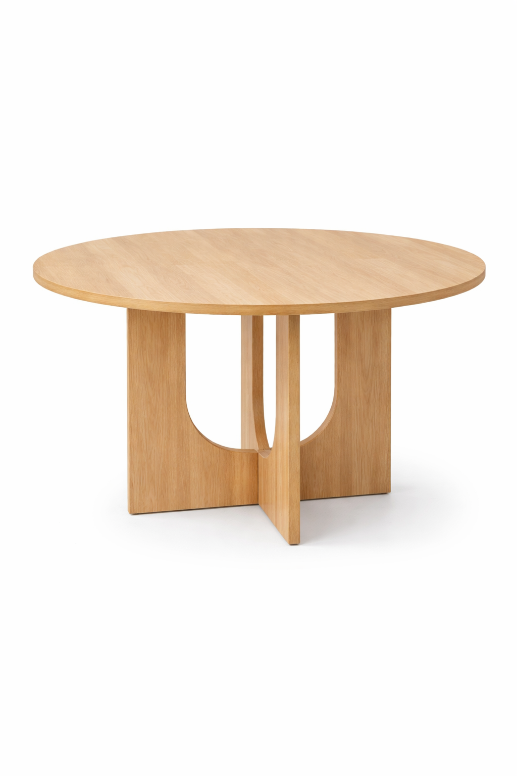 Modern Round Dining Table Set with 4 Upholstered Chairs – Light Wood Finish