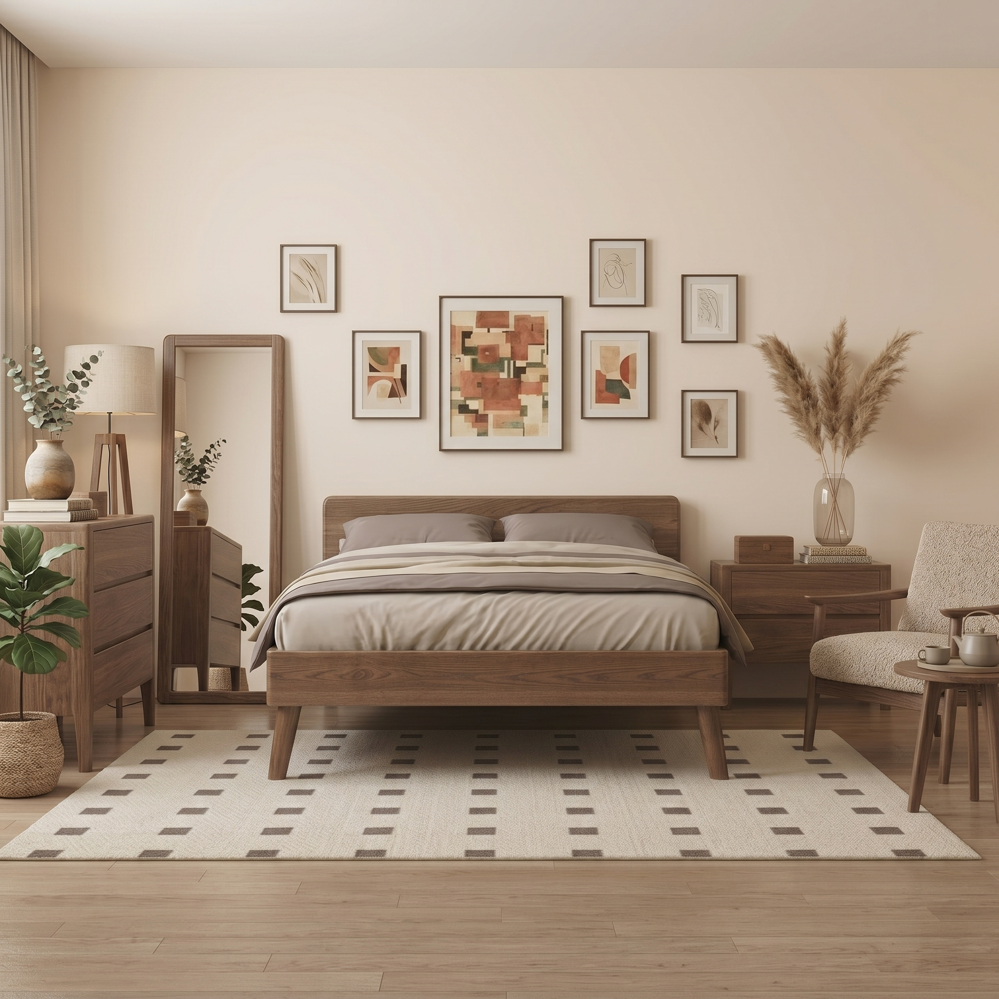 Penghao Modern Minimalist Solid Oak Bed - Natural Wood Frame for Primary & Guest Bedrooms