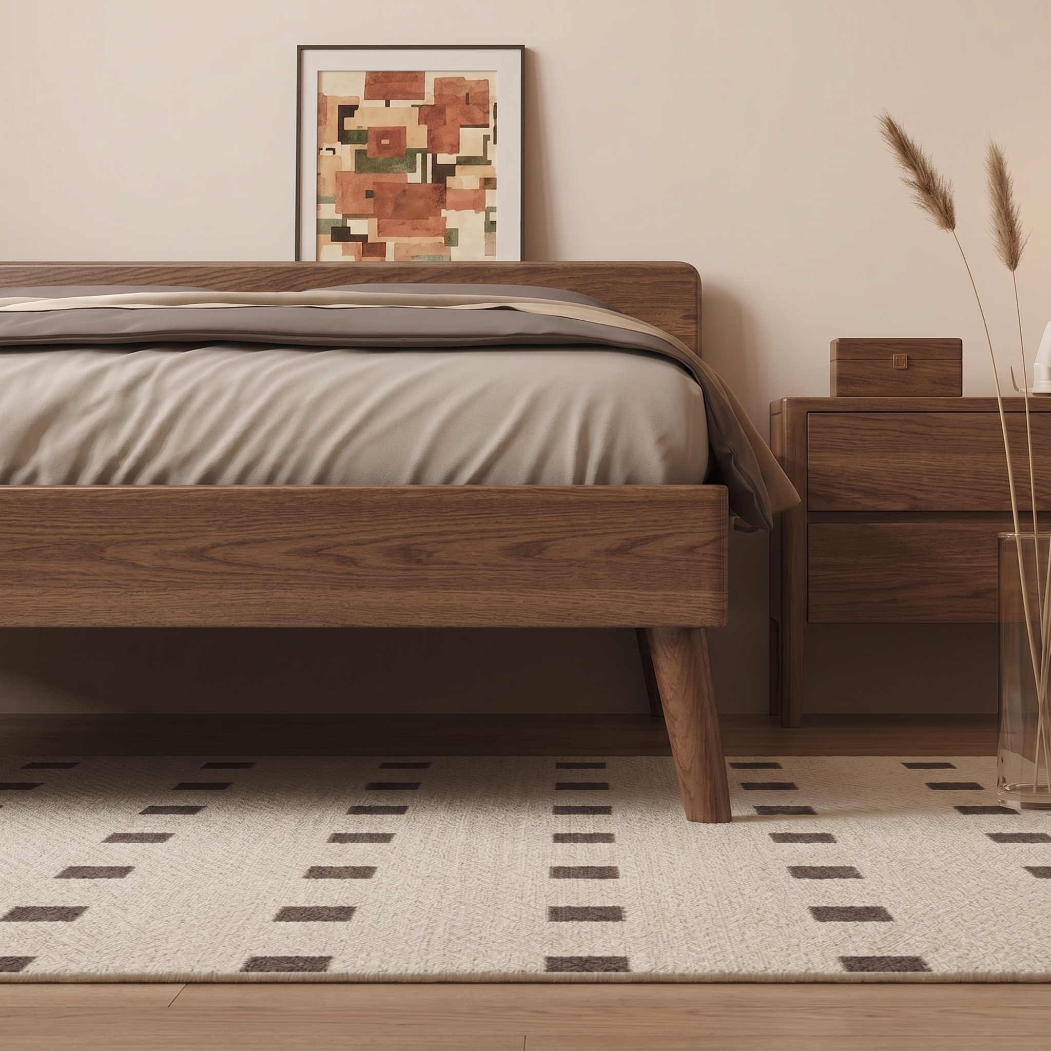 Penghao Modern Minimalist Solid Oak Bed - Natural Wood Frame for Primary & Guest Bedrooms