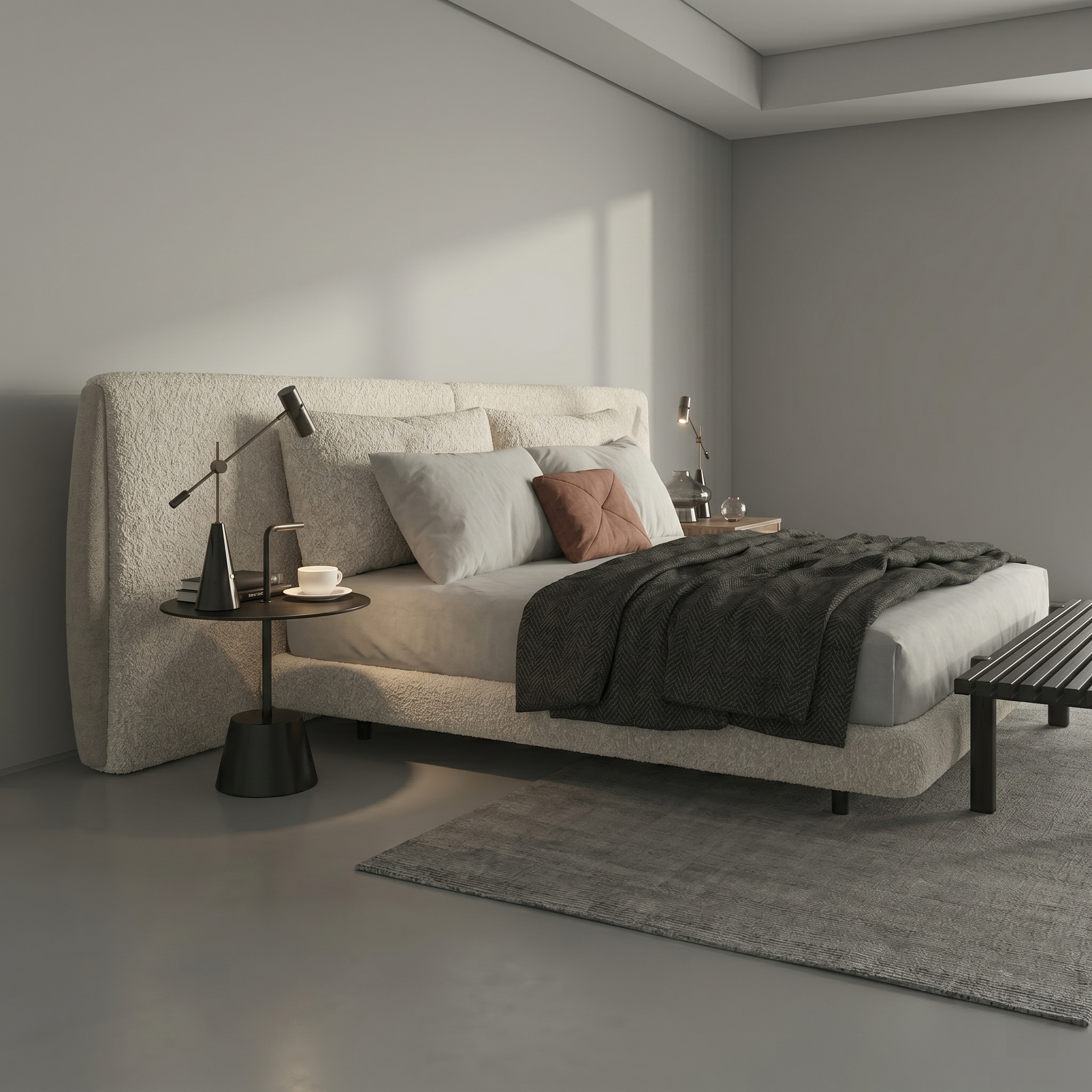 Penghao Italian Minimalist Suspended Fabric Bed - Luxury Floating Designer Bed in Premium Flocking