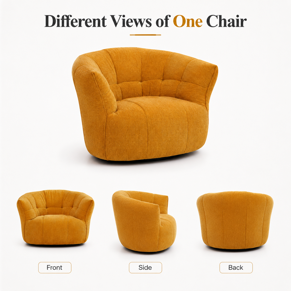 Modern Fabric Armchair Yellow Tufted Accent Chair Single Sofa Chair for Living Room Hotel Bedroom