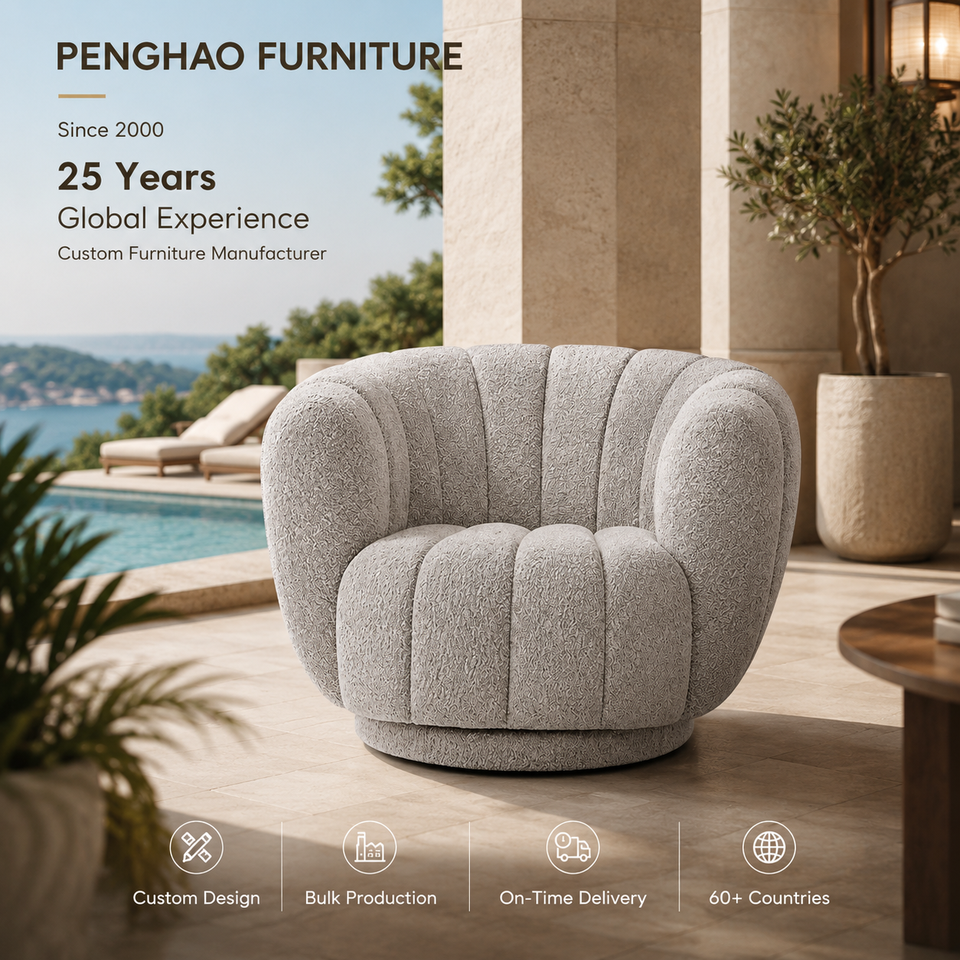 Modern Boucle Fabric Swivel Accent Chair 360 Degree Rotate Oversized Single Sofa Comfortable Upholstered Living Room