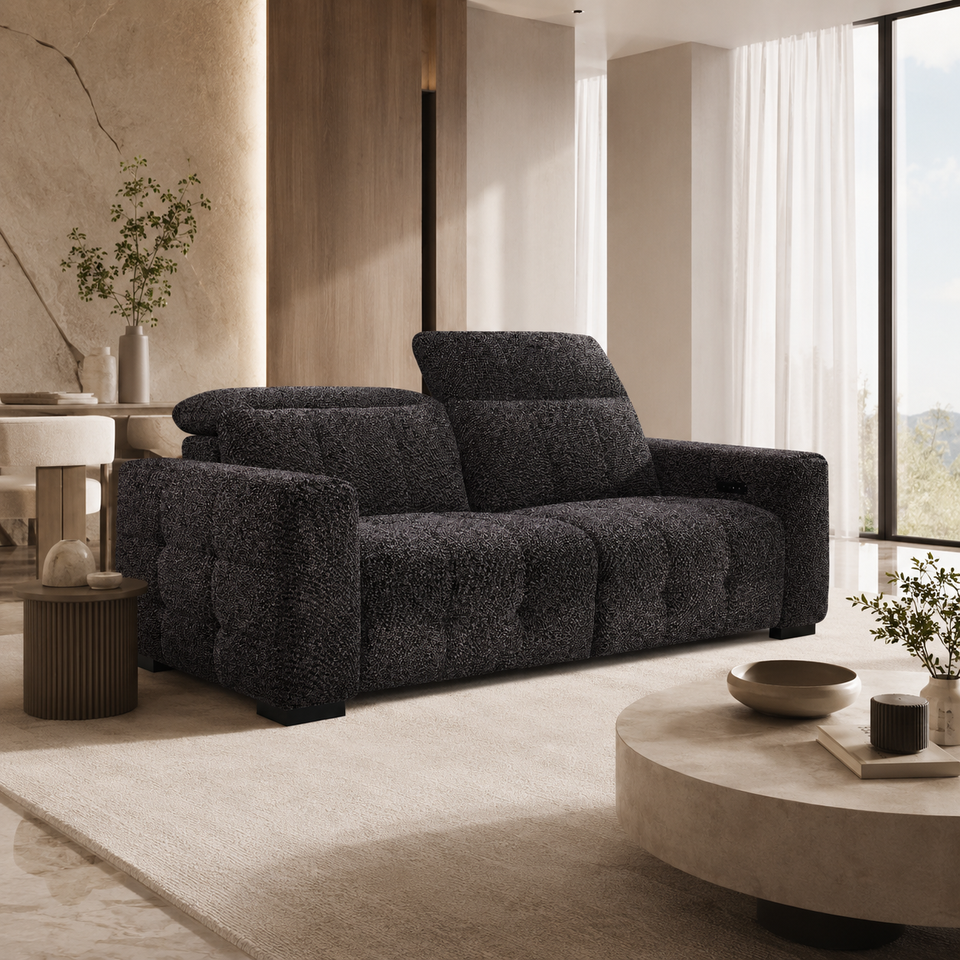 Manufacturer Modern Power Recliner Loveseat Charcoal Heathered Boucle Fabric Dual Motor Adjustable Headrest Two Seat for Living Room