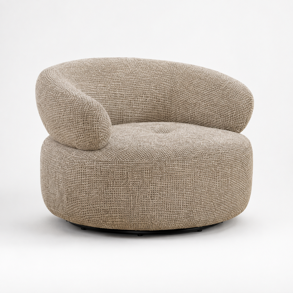 Modern Beige Fabric Lounge Chair Round Barrel Accent Sofa Chair for Living Room Hotel Bedroom