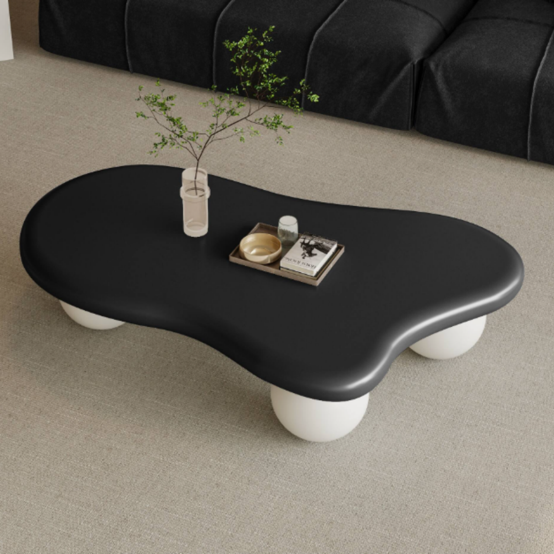 Nordic Minimalist Cream White Coffee Table | Ball Base Design | USA Stock - Fast Shipping