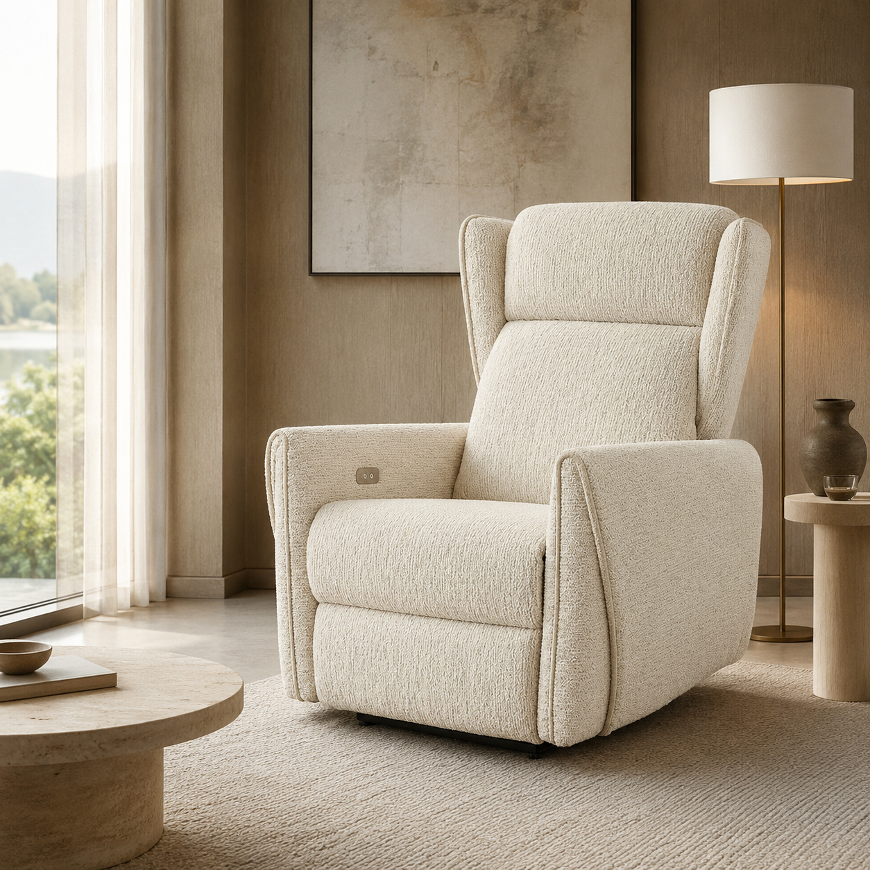 Modern Luxury Bouclé Fabric Power Recliner Chair Electric Adjustable Wingback Accent Chair Living Room Home Furniture