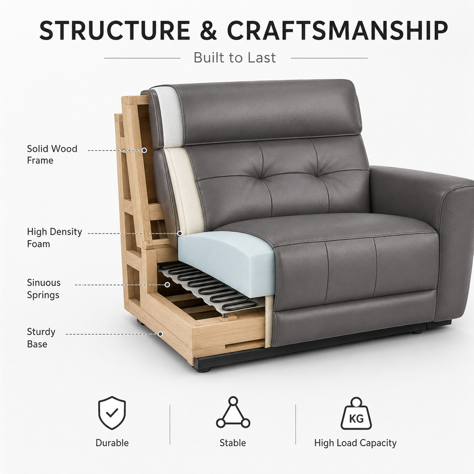 Custom Modern Leather Power Recliner Chair – Single Tufted LED Reclining Armchair | Whole-House Custom Furniture Manufacturer