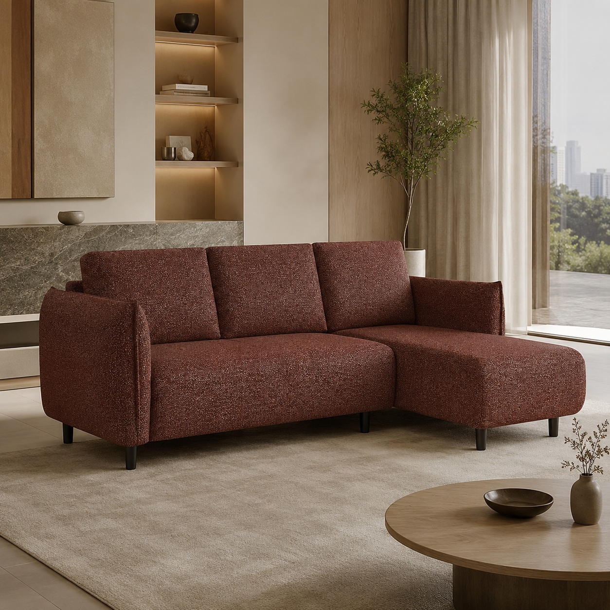 Modern L Shape Sectional Sofa Boucle