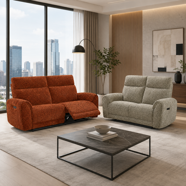 Contemporary Convertible 3 Seater Recliner Couch Upholstered Fabric Living Room & Hotel Furniture with Deep Comfortable Seats