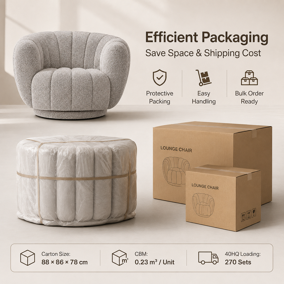 Modern Boucle Fabric Swivel Accent Chair 360 Degree Rotate Oversized Single Sofa Comfortable Upholstered Living Room