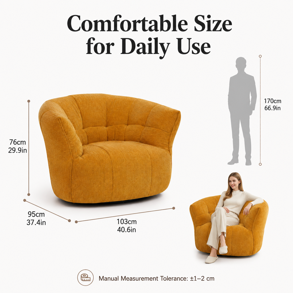 Modern Fabric Armchair Yellow Tufted Accent Chair Single Sofa Chair for Living Room Hotel Bedroom