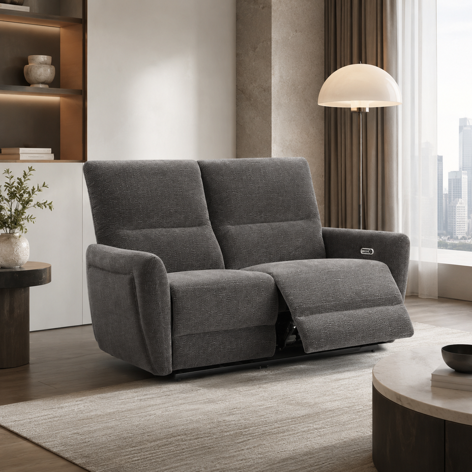 Modern Power Recliner Single Sofa Charcoal Grey Ribbed Velvet Fabric Electric Armchair Living Room Furniture
