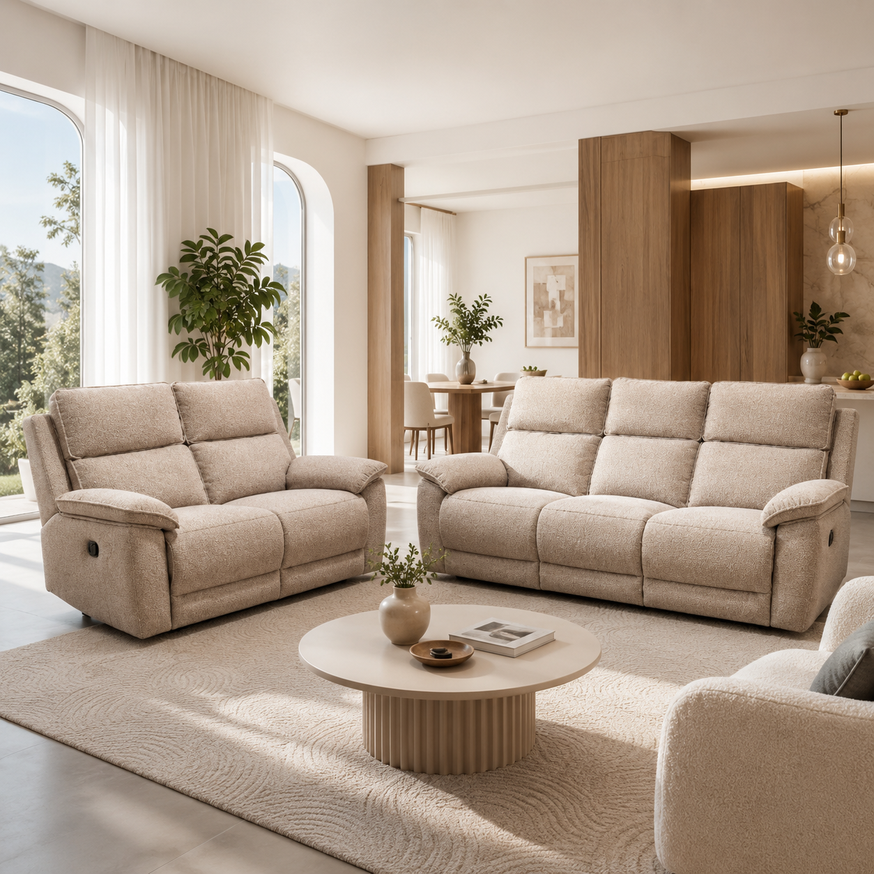 Wholesale Modern Manual Recliner Square Single Sofa Beige Tweed Fabric Armchair Hotel Living Room Furniture