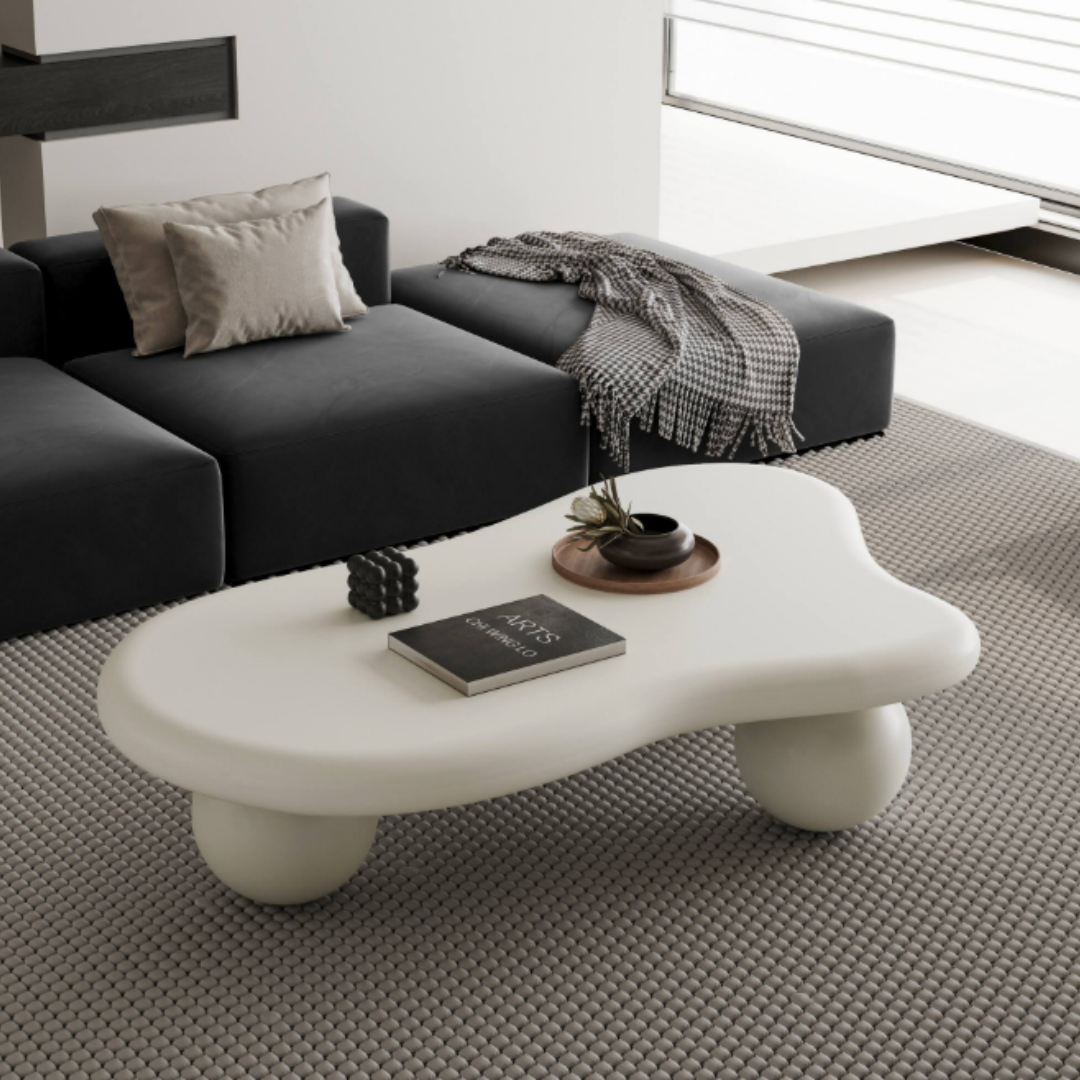 Nordic Minimalist Cream White Coffee Table | Ball Base Design | USA Stock - Fast Shipping